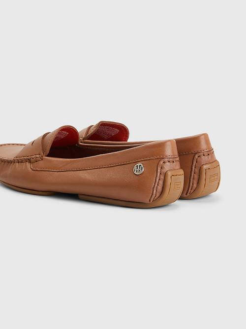 Loafersy Tommy Hilfiger Essential Skórzane Moccasins Damskie Brązowe | TH756YFL