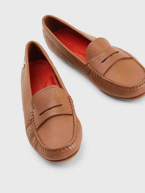 Loafersy Tommy Hilfiger Essential Skórzane Moccasins Damskie Brązowe | TH756YFL