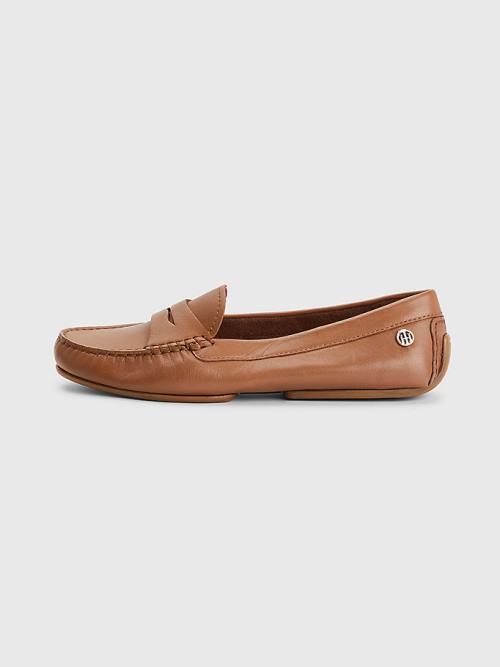 Loafersy Tommy Hilfiger Essential Skórzane Moccasins Damskie Brązowe | TH756YFL