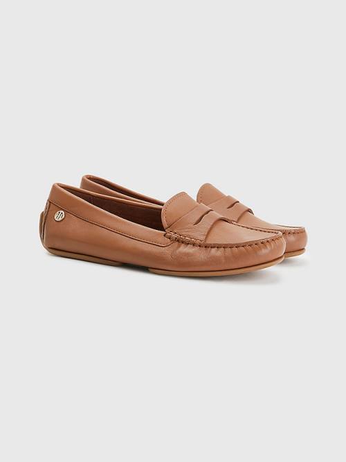 Loafersy Tommy Hilfiger Essential Skórzane Moccasins Damskie Brązowe | TH756YFL