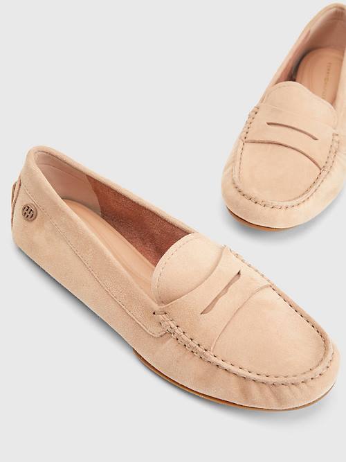 Loafersy Tommy Hilfiger Essential Zamszowe Moccasins Damskie Beżowe | TH675VXE