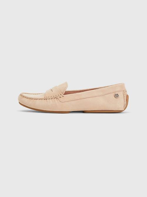 Loafersy Tommy Hilfiger Essential Zamszowe Moccasins Damskie Beżowe | TH675VXE