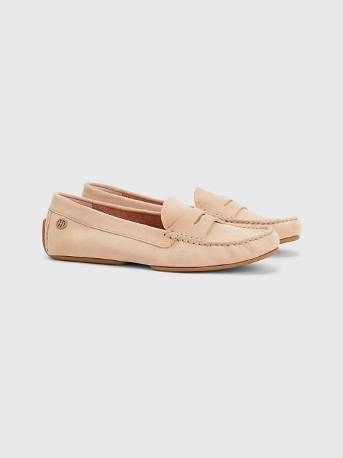 Loafersy Tommy Hilfiger Essential Zamszowe Moccasins Damskie Beżowe | TH675VXE