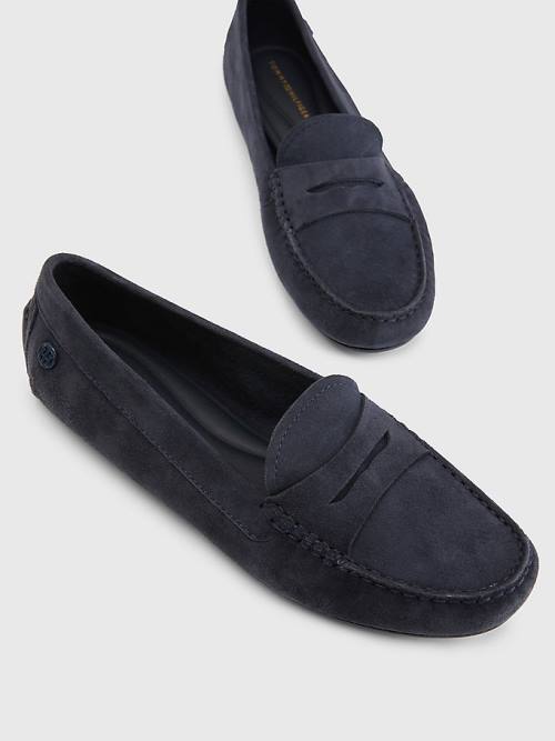 Loafersy Tommy Hilfiger Essential Zamszowe Moccasins Damskie Niebieskie | TH832CNW