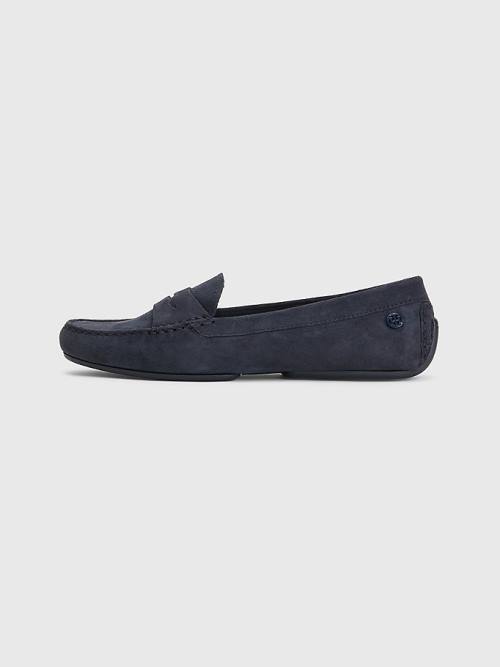 Loafersy Tommy Hilfiger Essential Zamszowe Moccasins Damskie Niebieskie | TH832CNW