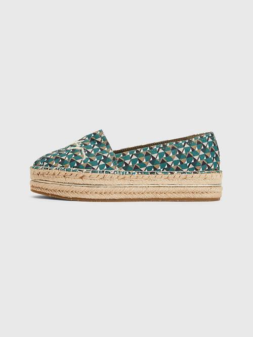 Loafersy Tommy Hilfiger Printed Signature Logo Espadrilles Damskie Zielone | TH249UGO