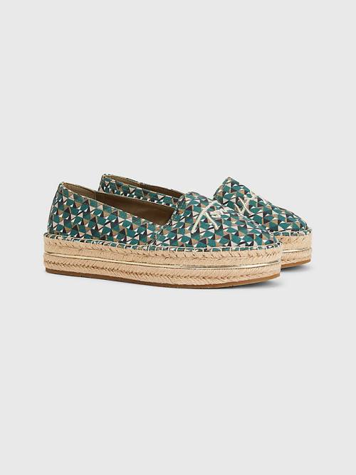 Loafersy Tommy Hilfiger Printed Signature Logo Espadrilles Damskie Zielone | TH249UGO