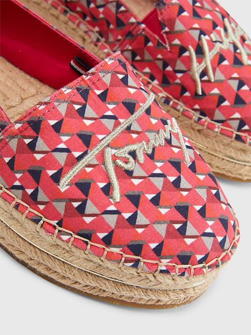 Loafersy Tommy Hilfiger Printed Signature Logo Espadrilles Damskie Różowe | TH271XJY