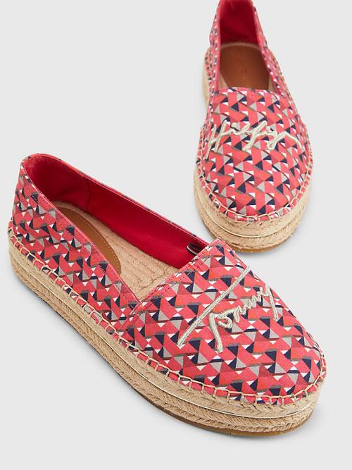 Loafersy Tommy Hilfiger Printed Signature Logo Espadrilles Damskie Różowe | TH271XJY