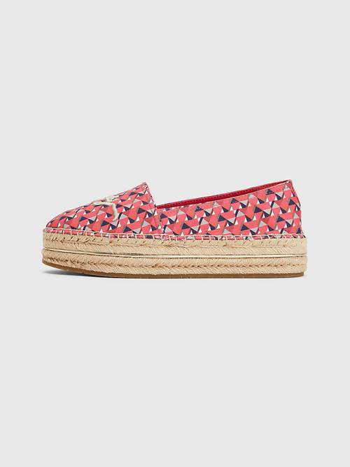 Loafersy Tommy Hilfiger Printed Signature Logo Espadrilles Damskie Różowe | TH271XJY