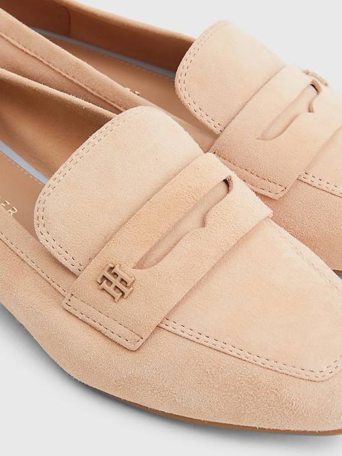 Loafersy Tommy Hilfiger Płaskie Zamszowe Damskie Beżowe | TH237ETM