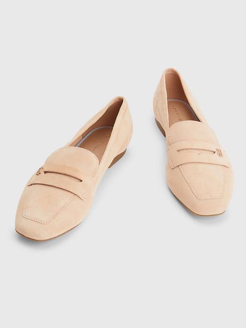 Loafersy Tommy Hilfiger Płaskie Zamszowe Damskie Beżowe | TH237ETM