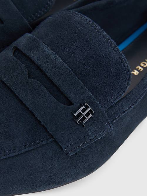 Loafersy Tommy Hilfiger Płaskie Zamszowe Damskie Niebieskie | TH398LAF