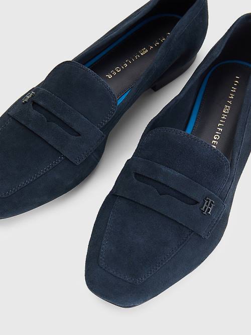 Loafersy Tommy Hilfiger Płaskie Zamszowe Damskie Niebieskie | TH398LAF