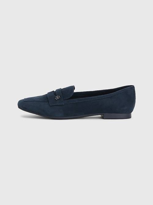 Loafersy Tommy Hilfiger Płaskie Zamszowe Damskie Niebieskie | TH398LAF