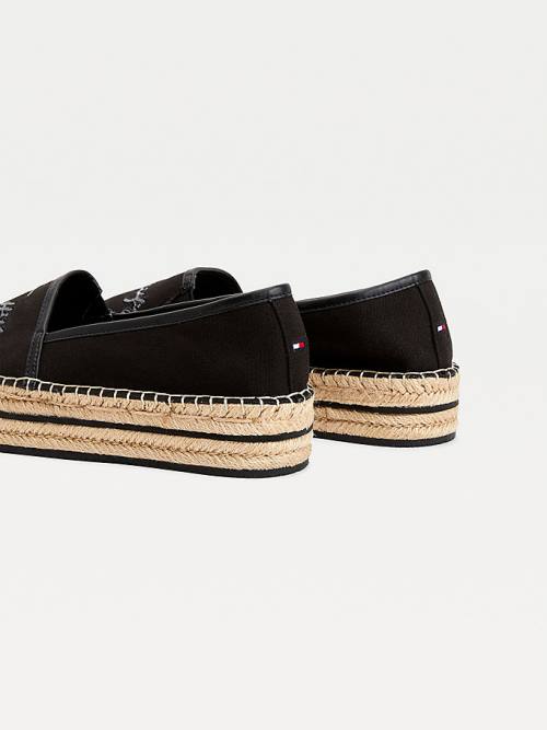 Loafersy Tommy Hilfiger Sequin Signature Flatform Espadrilles Damskie Czarne | TH310WZU