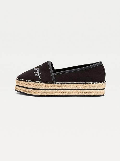 Loafersy Tommy Hilfiger Sequin Signature Flatform Espadrilles Damskie Czarne | TH310WZU