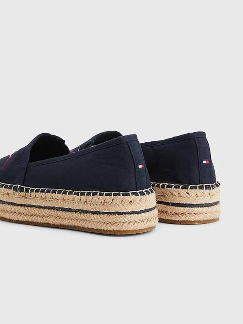 Loafersy Tommy Hilfiger Signature Logo Espadrilles Damskie Niebieskie | TH207OFL