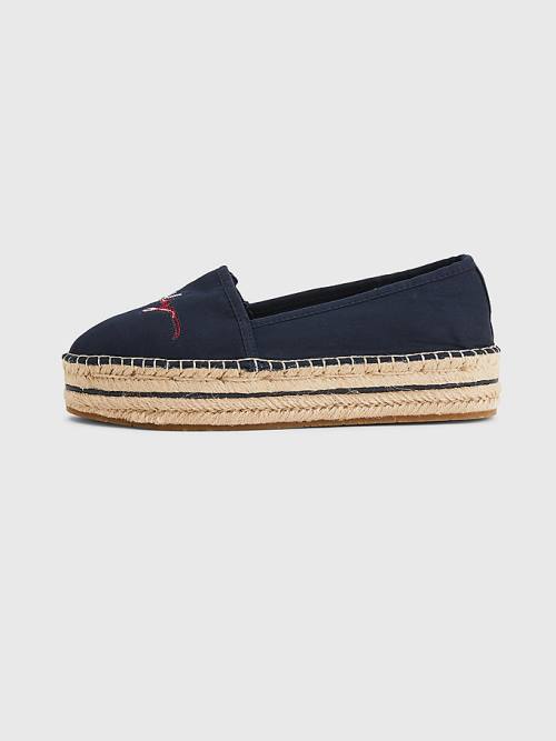 Loafersy Tommy Hilfiger Signature Logo Espadrilles Damskie Niebieskie | TH207OFL