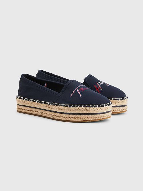 Loafersy Tommy Hilfiger Signature Logo Espadrilles Damskie Niebieskie | TH207OFL