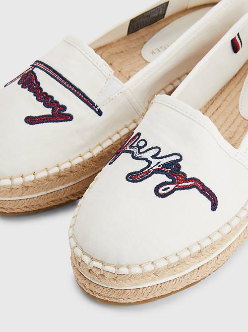 Loafersy Tommy Hilfiger Signature Logo Espadrilles Damskie Białe | TH437ZBS