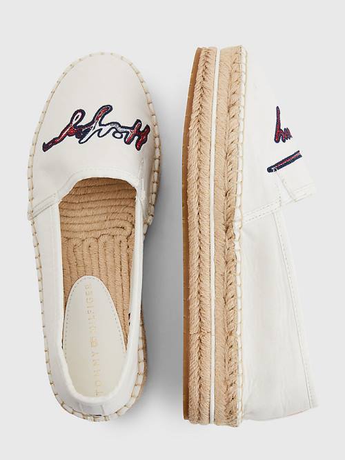 Loafersy Tommy Hilfiger Signature Logo Espadrilles Damskie Białe | TH437ZBS