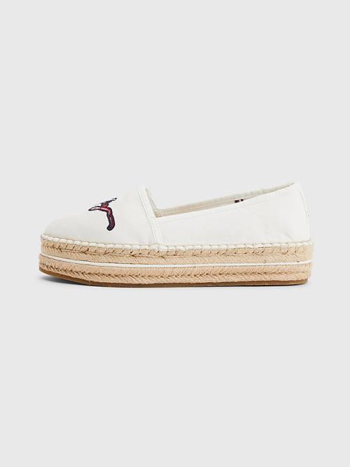 Loafersy Tommy Hilfiger Signature Logo Espadrilles Damskie Białe | TH437ZBS