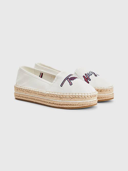 Loafersy Tommy Hilfiger Signature Logo Espadrilles Damskie Białe | TH437ZBS