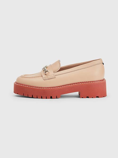 Loafersy Tommy Hilfiger Skórzane Chain Chunky Damskie Beżowe | TH170PGD