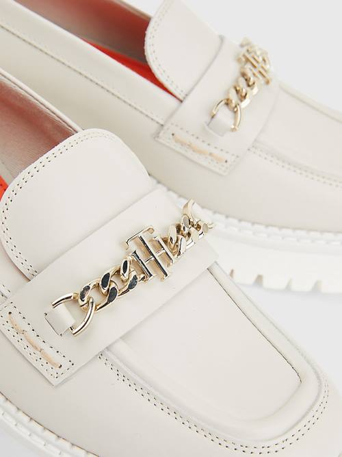 Loafersy Tommy Hilfiger Skórzane Chain Chunky Damskie Beżowe | TH614ZKR