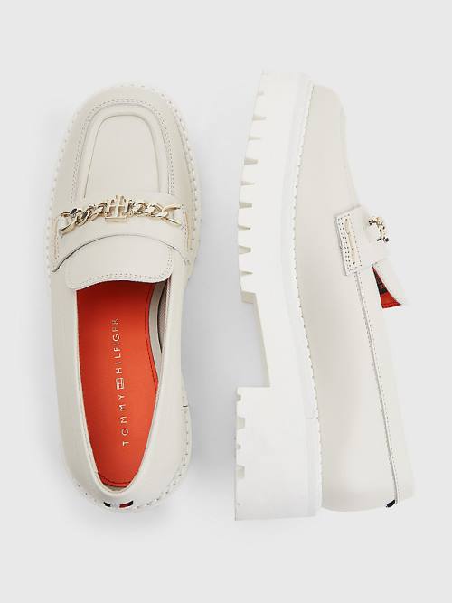 Loafersy Tommy Hilfiger Skórzane Chain Chunky Damskie Beżowe | TH614ZKR