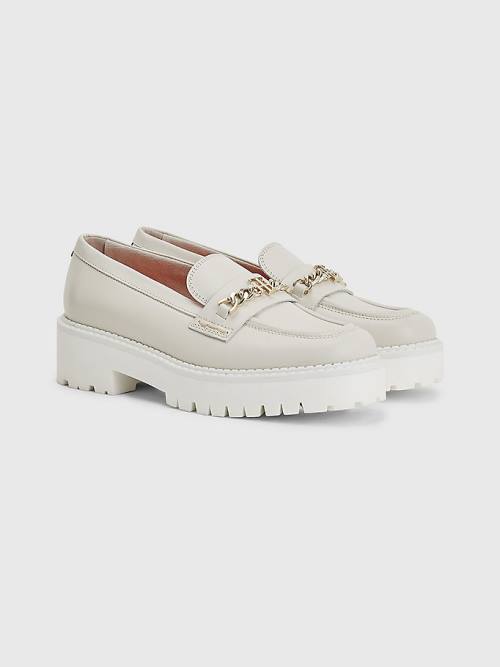 Loafersy Tommy Hilfiger Skórzane Chain Chunky Damskie Beżowe | TH614ZKR