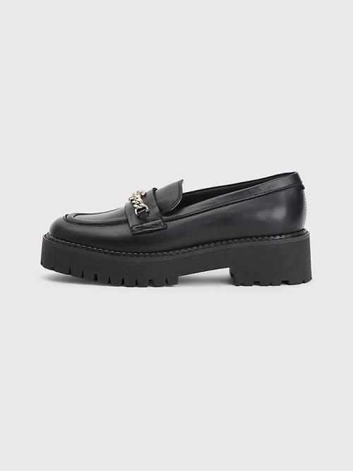 Loafersy Tommy Hilfiger Skórzane Chain Chunky Damskie Czarne | TH897SLF