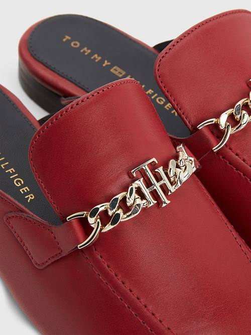 Loafersy Tommy Hilfiger Skórzane Chain Mule Damskie Czerwone | TH028CJP