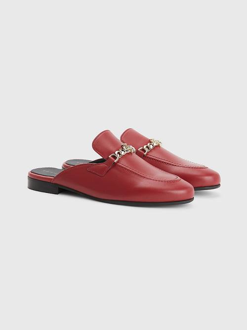 Loafersy Tommy Hilfiger Skórzane Chain Mule Damskie Czerwone | TH028CJP