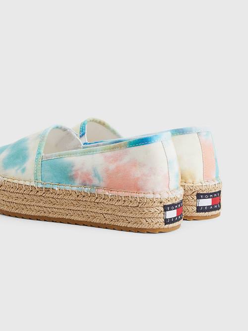 Loafersy Tommy Hilfiger Tie-Dye Flatform Espadrilles Damskie Białe | TH786OGI