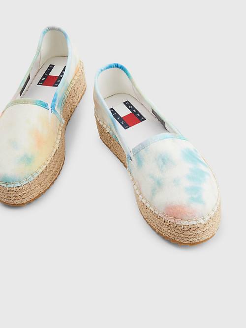 Loafersy Tommy Hilfiger Tie-Dye Flatform Espadrilles Damskie Białe | TH786OGI