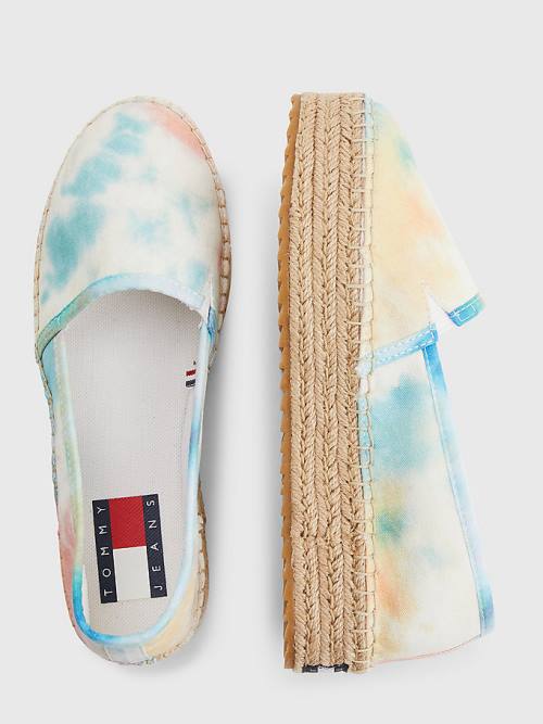 Loafersy Tommy Hilfiger Tie-Dye Flatform Espadrilles Damskie Białe | TH786OGI