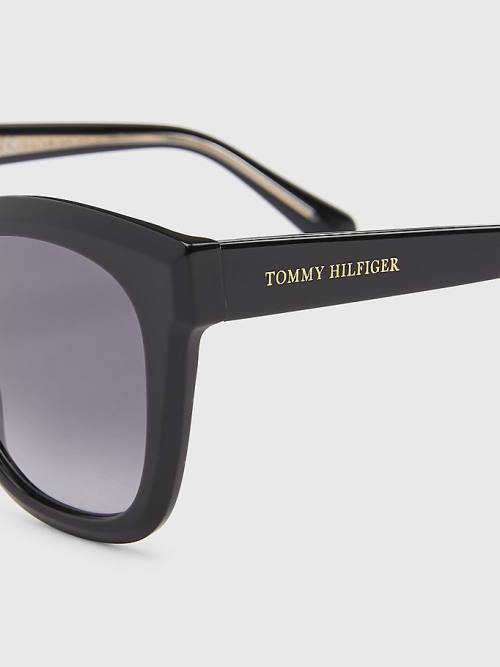 Okulary Słoneczne Tommy Hilfiger Acetate Cat-Eye Damskie Czarne | TH541MTQ