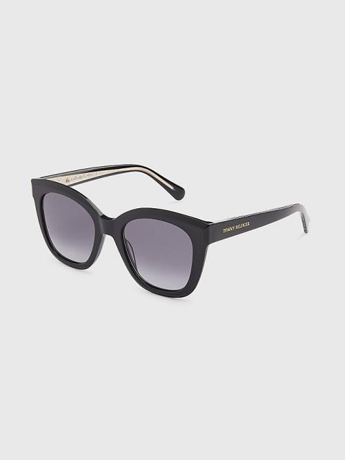 Okulary Słoneczne Tommy Hilfiger Acetate Cat-Eye Damskie Czarne | TH541MTQ