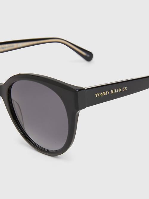 Okulary Słoneczne Tommy Hilfiger Logo Temple Cat-Eye Damskie Czarne | TH049TFR