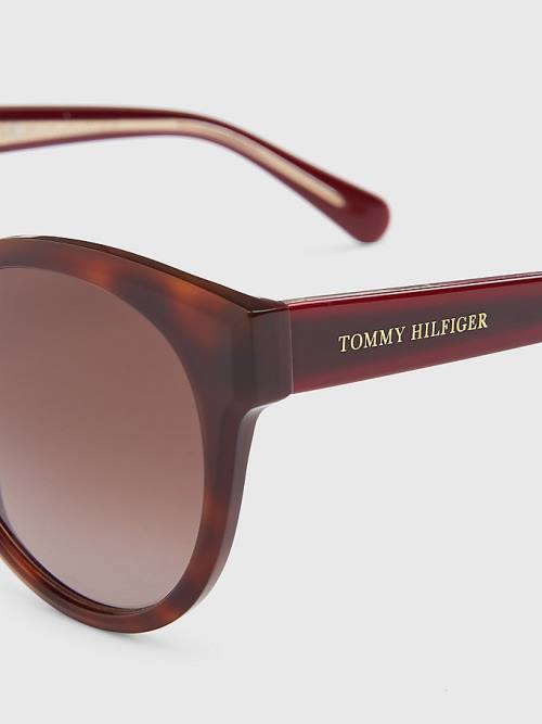 Okulary Słoneczne Tommy Hilfiger Logo Temple Cat-Eye Damskie Brązowe | TH348FED