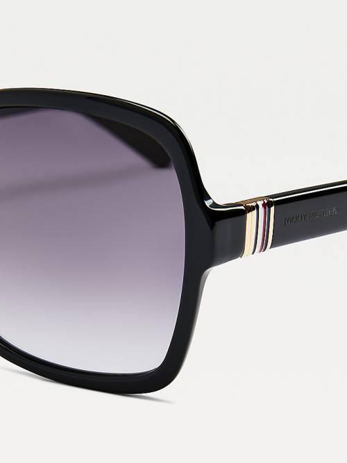 Okulary Słoneczne Tommy Hilfiger Metal Trim Square Damskie Czarne | TH402IUA