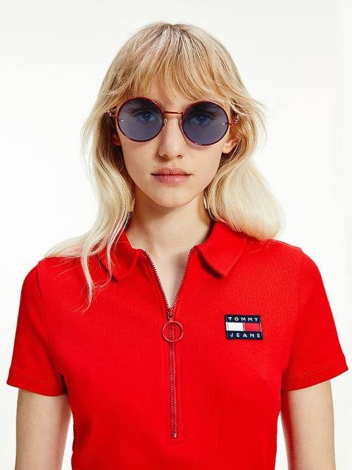 Okulary Słoneczne Tommy Hilfiger Round Frame Męskie Czerwone | TH691CTA