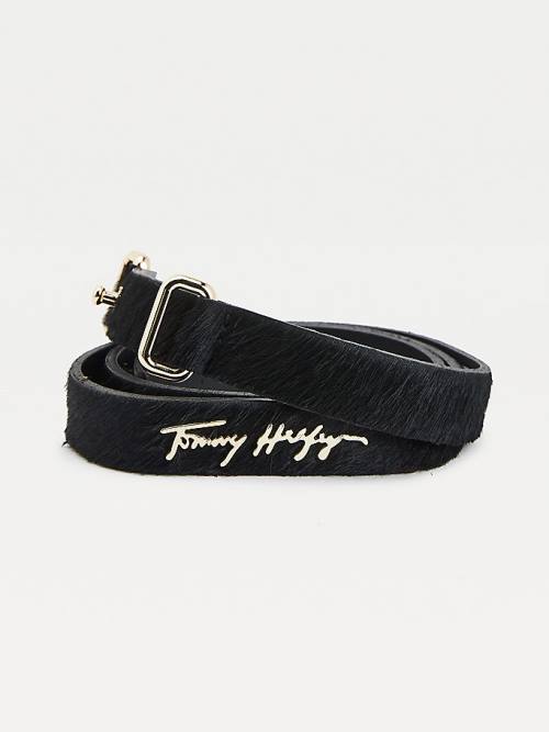 Paski Tommy Hilfiger Signature Vachetta Calf-Hair Organic Skórzane Damskie Czarne | TH536EVC