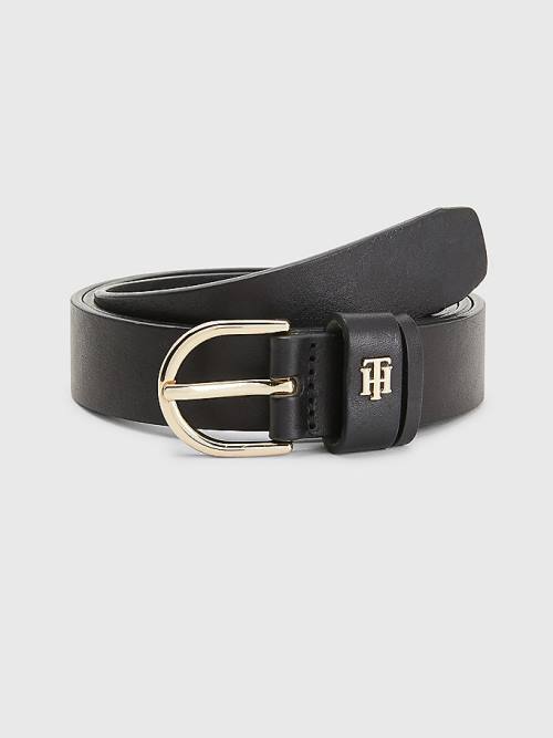 Paski Tommy Hilfiger Skórzane Monogram Damskie Czarne | TH568GND