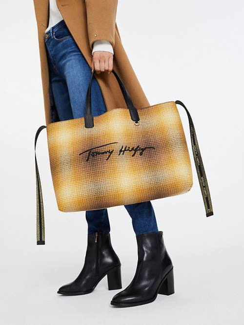 Plecaki Tommy Hilfiger Iconic Shadow Check Tote Damskie Żółte | TH248RUL