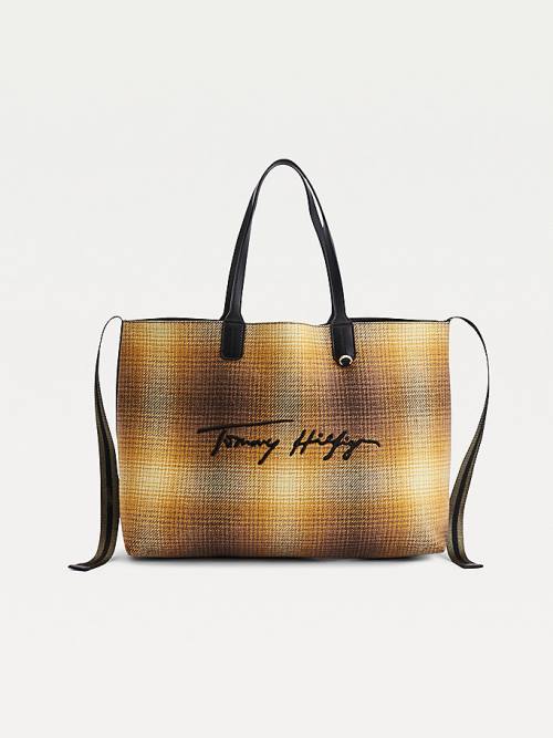 Plecaki Tommy Hilfiger Iconic Shadow Check Tote Damskie Żółte | TH248RUL