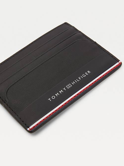 Portfele Tommy Hilfiger Commuter Skórzane Card Holder Męskie Czarne | TH328HBM