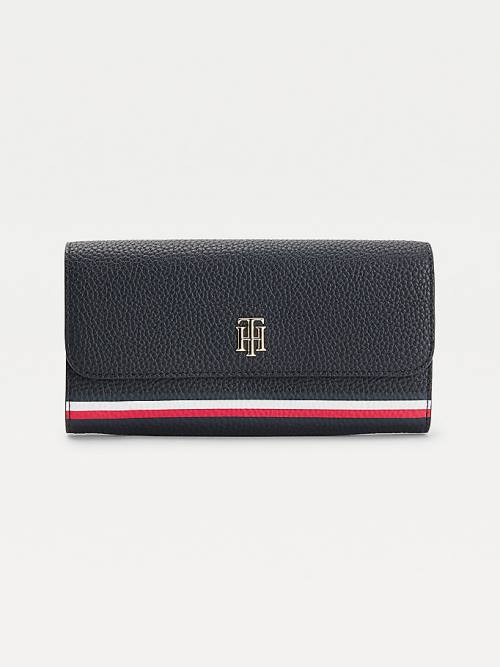 Portfele Tommy Hilfiger Large Signature Damskie Niebieskie | TH486LWO